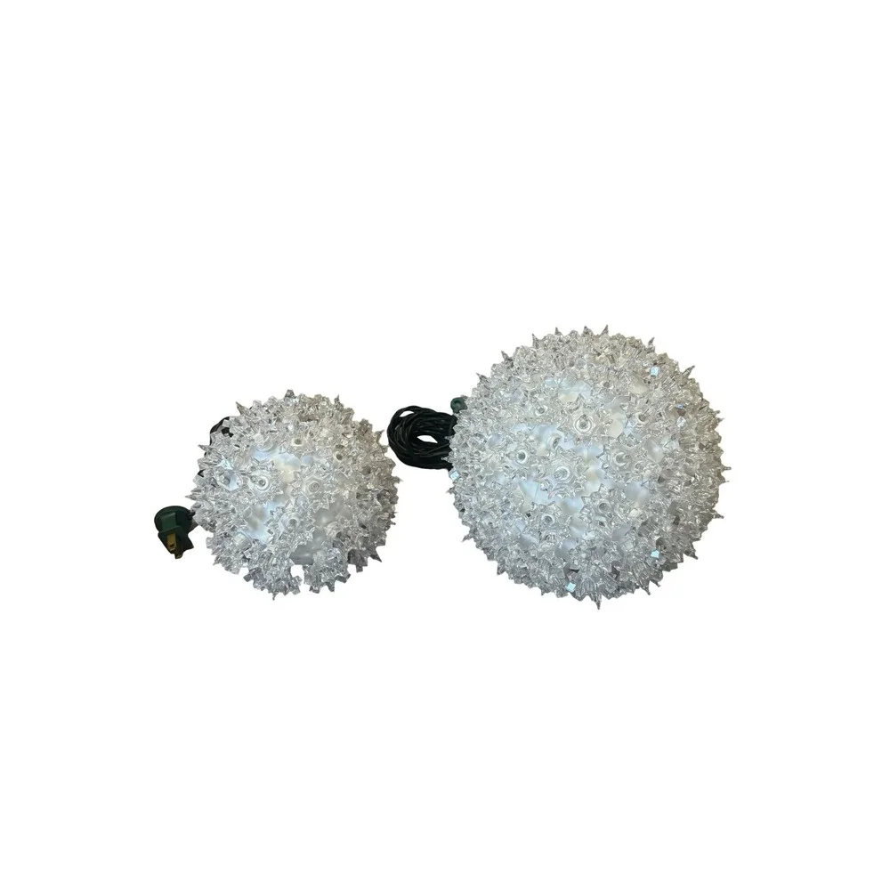 Pottery Barn Set of 2 Lighted Spheres Small Medium Crystalline Starburst Clear